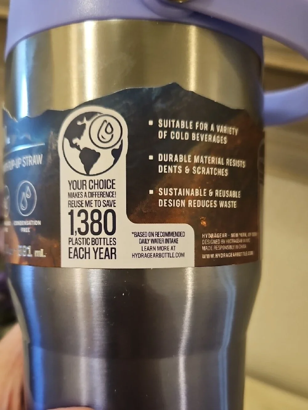 Meridian Lavender Stainless Steel Tumbler with Handle